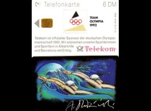 Telefonkarte A 32 08.91 Team Olympia 92 Schwimmer, 1. Aufl.,DD 1108, Aufl. 9000