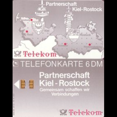 Telefonkarte A 44 12.91 Partnerschaft Kiel-Rostock, kl. Nr., DD 1203, Aufl.52000