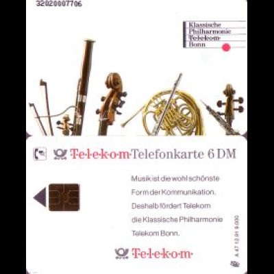 Telefonkarte A 47 12.91 Klassische Philharm.Bonn, 1. Aufl., DD 3202, Aufl. 9000