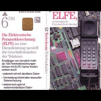 Telefonkarte A 23 09.92 ELFE, elektr. Fernmelderech., DD 2209, Aufl. 46000