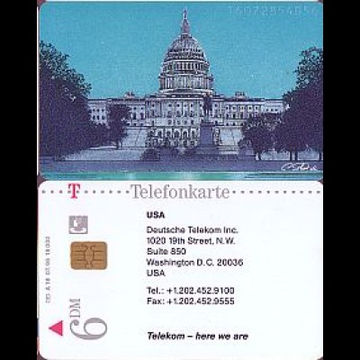 Telefonkarte A 18 07.96 Telekom in USA, DD 1609, Aufl. 19000