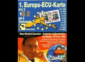 Telefonkarte K 943 03.93 1. Europa-ECU-Karte, Hans-Dietrich Genscher