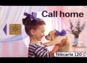 Telefonkarte Frankreich, Call home, Kind mit Hundewelpen, 120