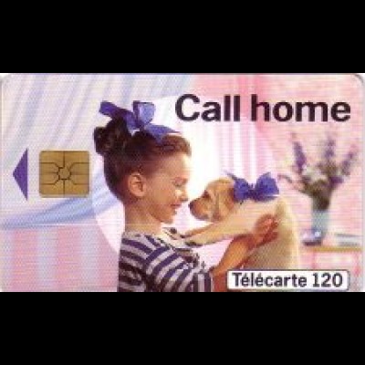 Telefonkarte Frankreich, Call home, Kind mit Hundewelpen, 120