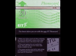 Telefonkarte Großbritannien, grüne Karte, Rückseite mit Schrift, 20