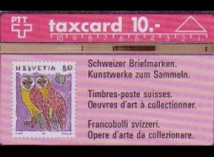 Telefonkarte Schweiz, Schweizer Briefmarken, Eulen, 10