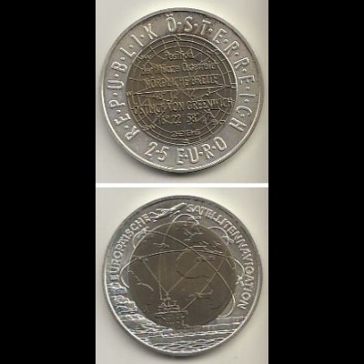 Österreich Nr. 326, Windros, Koordinaten der Prägeanstalt, Silber/Niob (25 Euro)