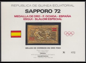 Äquatorialguinea Mi.Nr. 77 Olympia 72, Goldmedaille Ochoa Goldmarke! (200+25)