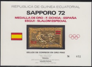 Äquatorialguinea Mi.Nr. A77 Olympia 72, Goldmedaille Ochoa Goldmarke! (200+25)