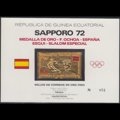 Äquatorialguinea Mi.Nr. A77 Olympia 72, Goldmedaille Ochoa Goldmarke! (200+25)