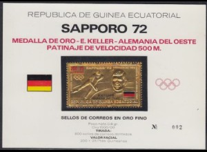 Äquatorialguinea Mi.Nr. 78 Olympia 72, Goldmedaille Keller Goldmarke! (200+25)