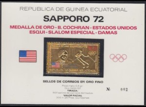 Äquatorialguinea Mi.Nr. 79 Olympia 72, Goldmedaille Cochran Goldmarke! (200+25)