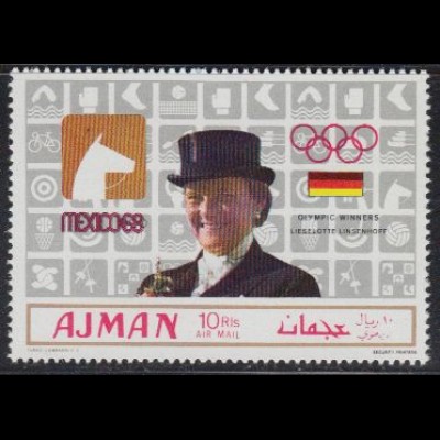 Ajman Mi.Nr. 453A Olympia 68, Reiten, Sieger L. Linsenhoff, Deutschland (10 R)
