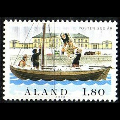 Aland Mi.Nr. 26 350 Jahre Postdienst, Schiff, Post- und Zollhaus (1.80M)