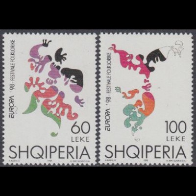 Albanien Mi.Nr. 2648-49 Europa 98, Nationale Feste + Feiertage, Tänze (2 Werte)
