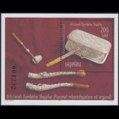 Albanien Mi.Nr. Block 179 Silberschmiedekunst, Tabakdose, Zigarettenspitze