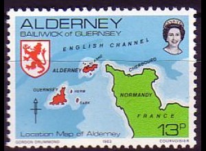 Alderney Mi.Nr. 7 Landkarte der Kanalinseln, Wappen (13)