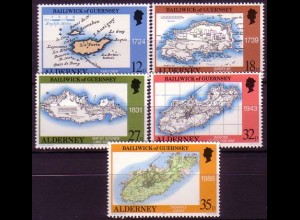 Alderney Mi.Nr. 37-41 Landkarten (5 Werte)