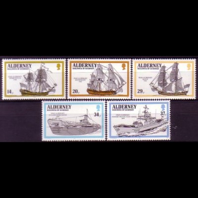 Alderney Mi.Nr. 43-47 Kriegsschiffe der englischen Flotte (5 Werte)