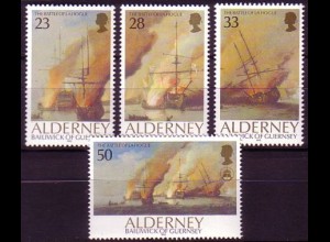 Alderney Mi.Nr. 55-58 Seeschlacht von La Hogue, Gemälde v. P. Monamy (4 Werte)