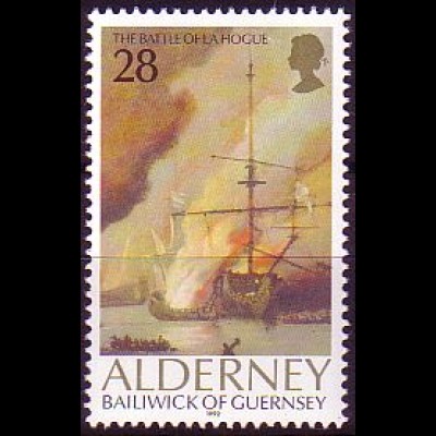 Alderney Mi.Nr. 56 Seeschlacht von La Hogue, Gemälde v. P. Monamy (28)