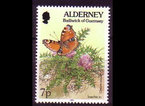 Alderney Mi.Nr. 71 A Tagpfauenauge, Cirsium acaule (7)