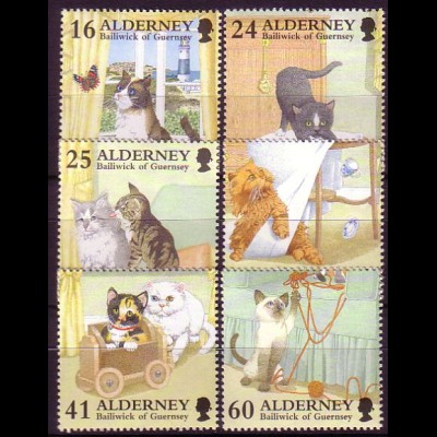 Alderney Mi.Nr. Zw.94-99 Katzen (je Marke/Zw.steg/Marke)
