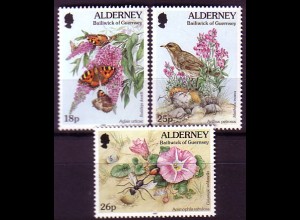 Alderney Mi.Nr. 100-102 A Fauna und Flora (3 Werte)
