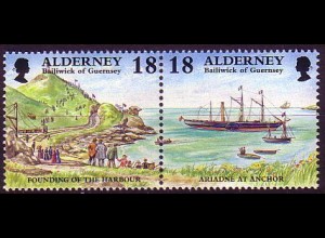 Alderney Mi.Nr. Zdr. 108-09 Gründung de Hafens, Raddampfer (Zdr.paar)
