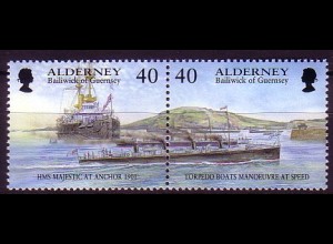 Alderney Mi.Nr. Zdr.185-186 Schlachtschiff "Majestic", Torpedoboote (Zdr.paar)