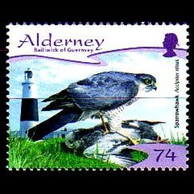 Alderney Mi.Nr. 331 Einheim. Raubvögel, Sperber, Leuchtturm (74)