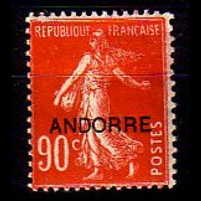 Andorra frz. Mi.Nr. 16 Freim. Franz. Marke m. Aufdruck ANDORRE (90)