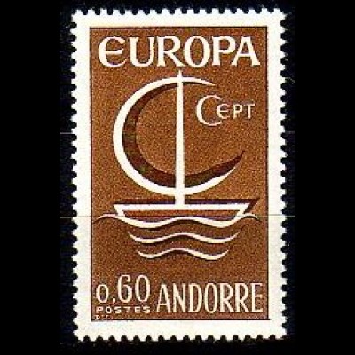 Andorra frz. Mi.Nr. 198 Europa 66, stilis. Boot mit Segel und CEPT (0,60)