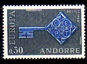 Andorra frz. Mi.Nr. 208 Europa 68, Kreuzbartschlüssel mit CEPT (0,30)
