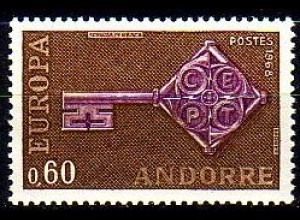 Andorra frz. Mi.Nr. 209 Europa 68, Kreuzbartschlüssel mit CEPT (0,60)