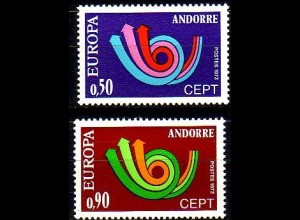 Andorra frz. Mi.Nr. 247-48 Europa 73, Stilis. Posthorn (2 Werte)