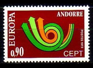 Andorra frz. Mi.Nr. 248 Europa 73, Stilis. Posthorn (0,90)