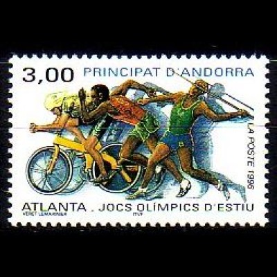 Andorra frz. Mi.Nr. 500 Olympia Atlanta, Radfahren, Laufen, Speerwerfen (3)