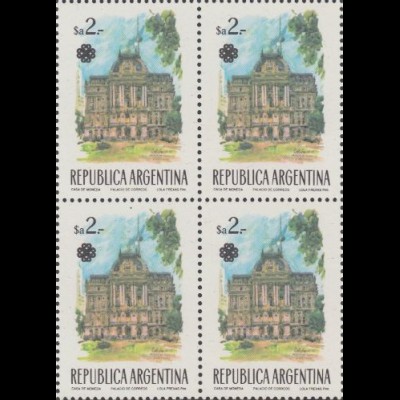 Argentinien Mi.Nr. 1665 Weltkommunik.jahr, Hauptpost Buenos Aires (Viererblock)