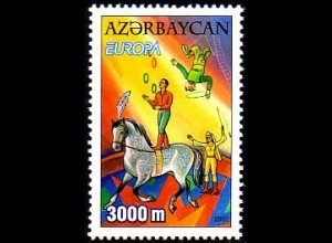 Aserbaidschan Mi.Nr. 514A Europa 2002, Zirkus, Jongleur auf Perd, Trapez (3000)