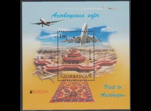 Aserbaidschan Mi.Nr. Block 109 Europa 12, Besuche, Flugzeug über Flughafen Baku 