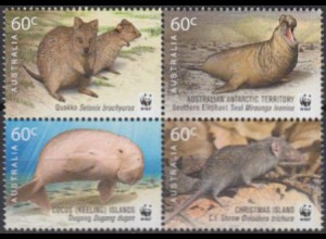 Australien Mi.Nr. Zdr.3606-09 50Jahre WWF, Fauna der australischen Gebiete 