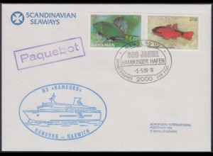 Bahamas Mi.Nr. 619YII+621XI Fische auf Brief mit Schiffsstempel s.Beschreibung