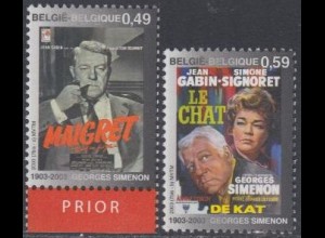 Belgien Mi.Nr. 3216-17 Georges Simenon, Filmplakate Gabin, Signoret (2 Werte)