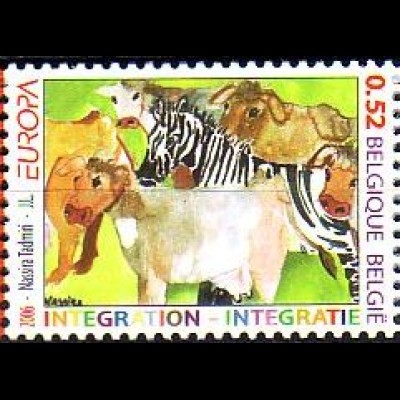 Belgien Mi.Nr. 3611 Europa 2006, Integration, Gemälde Zebra unter Kühen (0,52)
