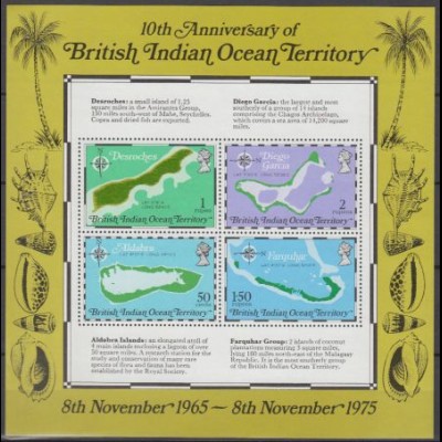 Brit.Terr.i.Ind.Ozean Mi.Nr. Block 2 10 Jahre B.I.O.T. Landkarten Inseln 