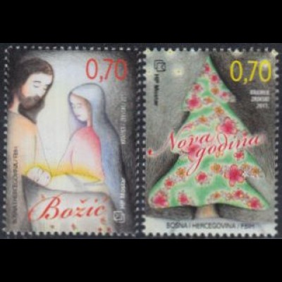 Bosnien-Herz.Kroat. Mi.Nr. 333-34 Weihnachten und Neujahr (2 Werte)