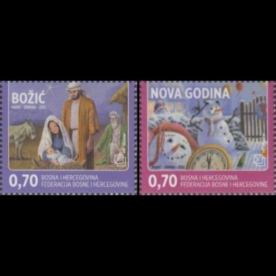 Bosnien-Herz.Kroat. Mi.Nr. 356-57 Weihnachten und Neujahr (2 Werte)