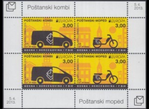 Bosnien-Herz.Kroat. Mi.Nr. Block 29 Europa 13 Postfahrzeuge, Lieferwagen Moped