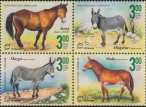 Bosnien-Herz.Kroat. Mi.Nr. Zdr.398-401 Pferd EselMaulesel Maultier (Viererblock)